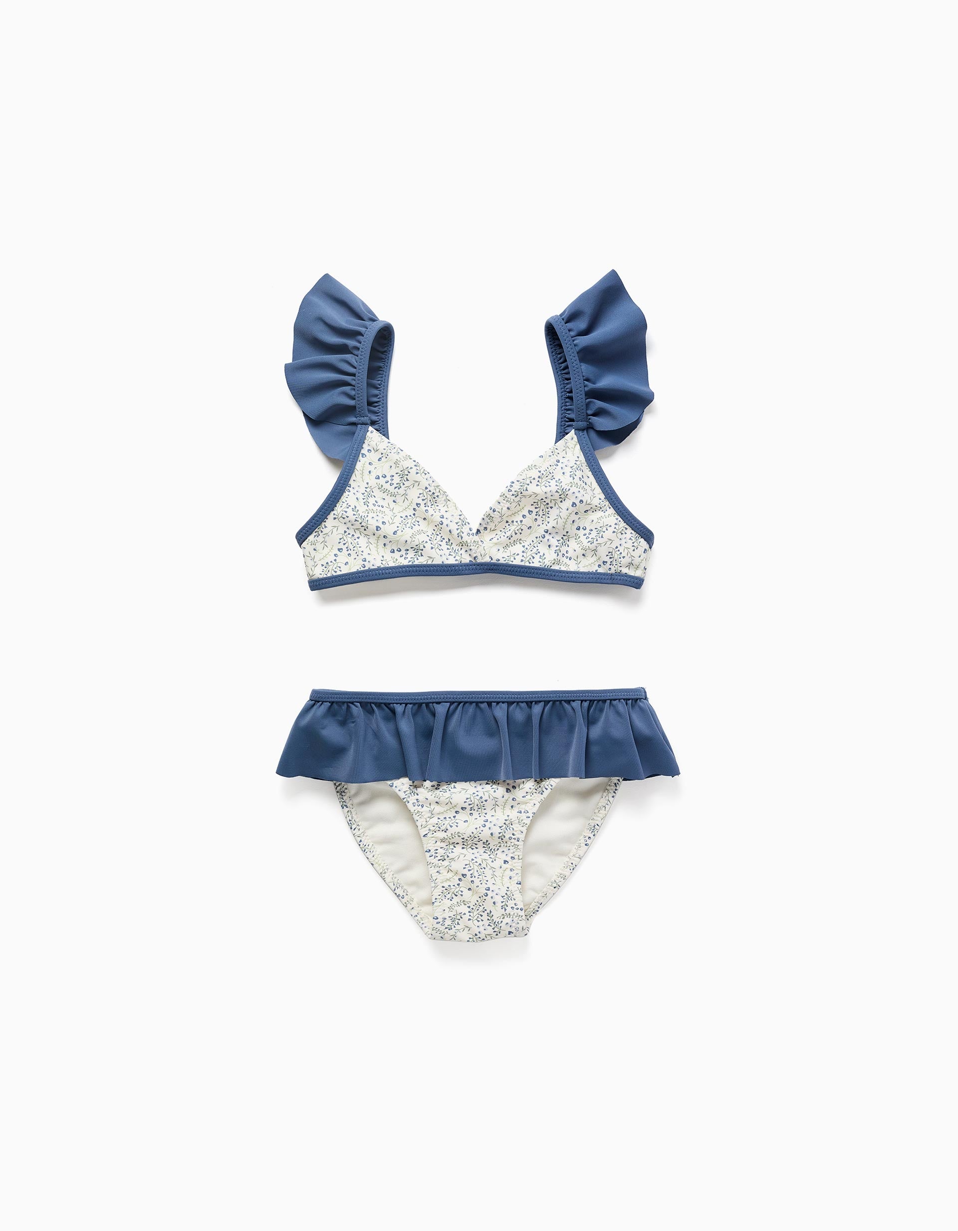 Biquíni com motivo floral e folhos You&Me para menina, branco/azul