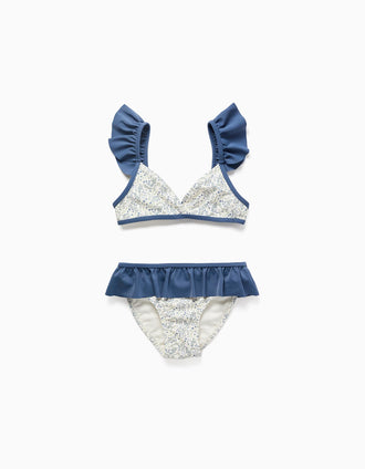 Bikini à motif floral et volants You&Me pour fille, blanc/bleu