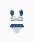 Bikini with floral motif and ruffles You&Me for girls, white/blue