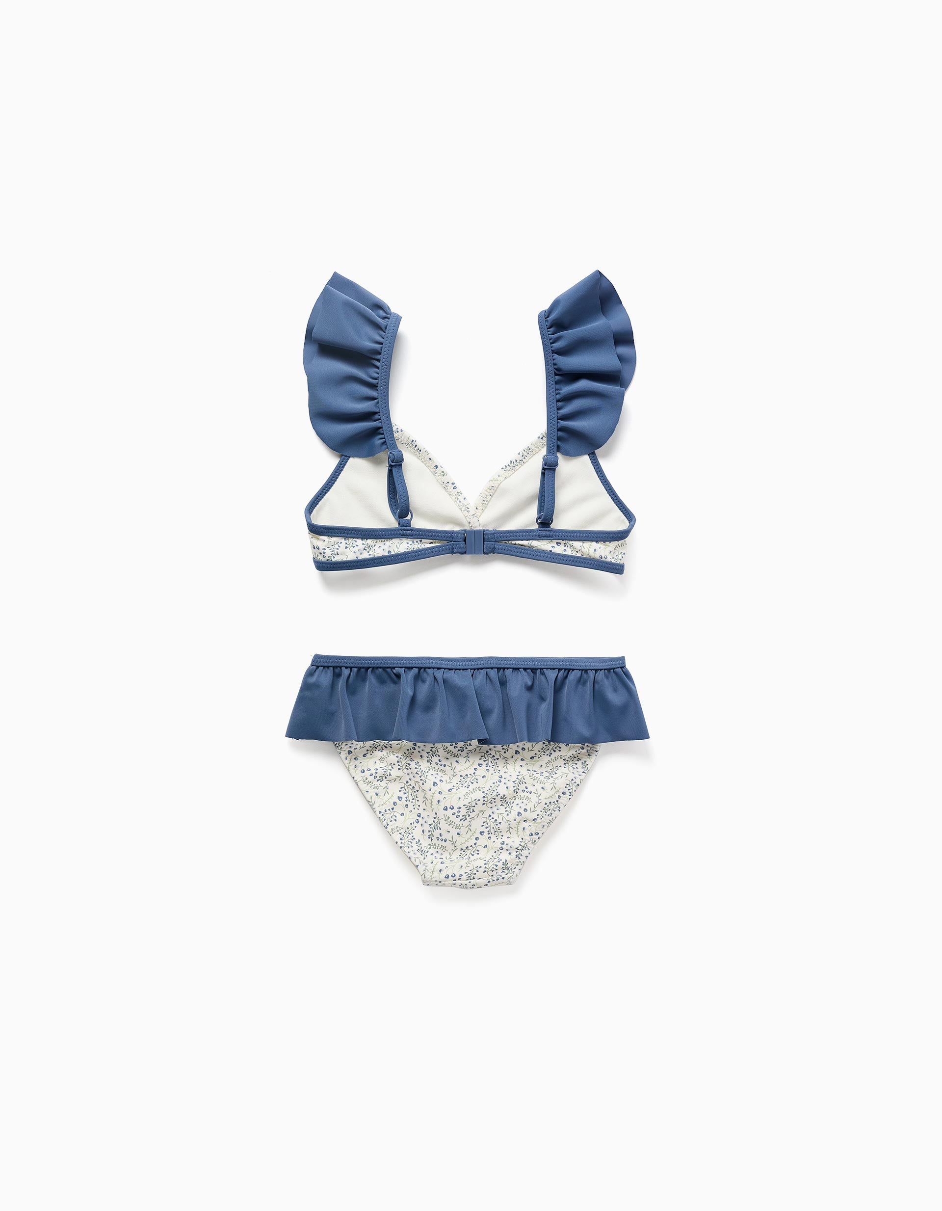 Biquíni com motivo floral e folhos You&Me para menina, branco/azul
