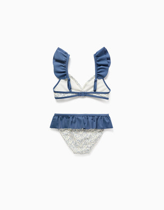 Bikini à motif floral et volants You&Me pour fille, blanc/bleu