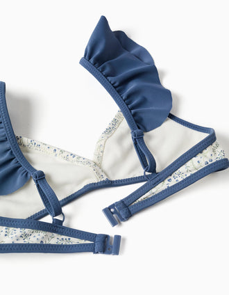 Bikini à motif floral et volants You&Me pour fille, blanc/bleu