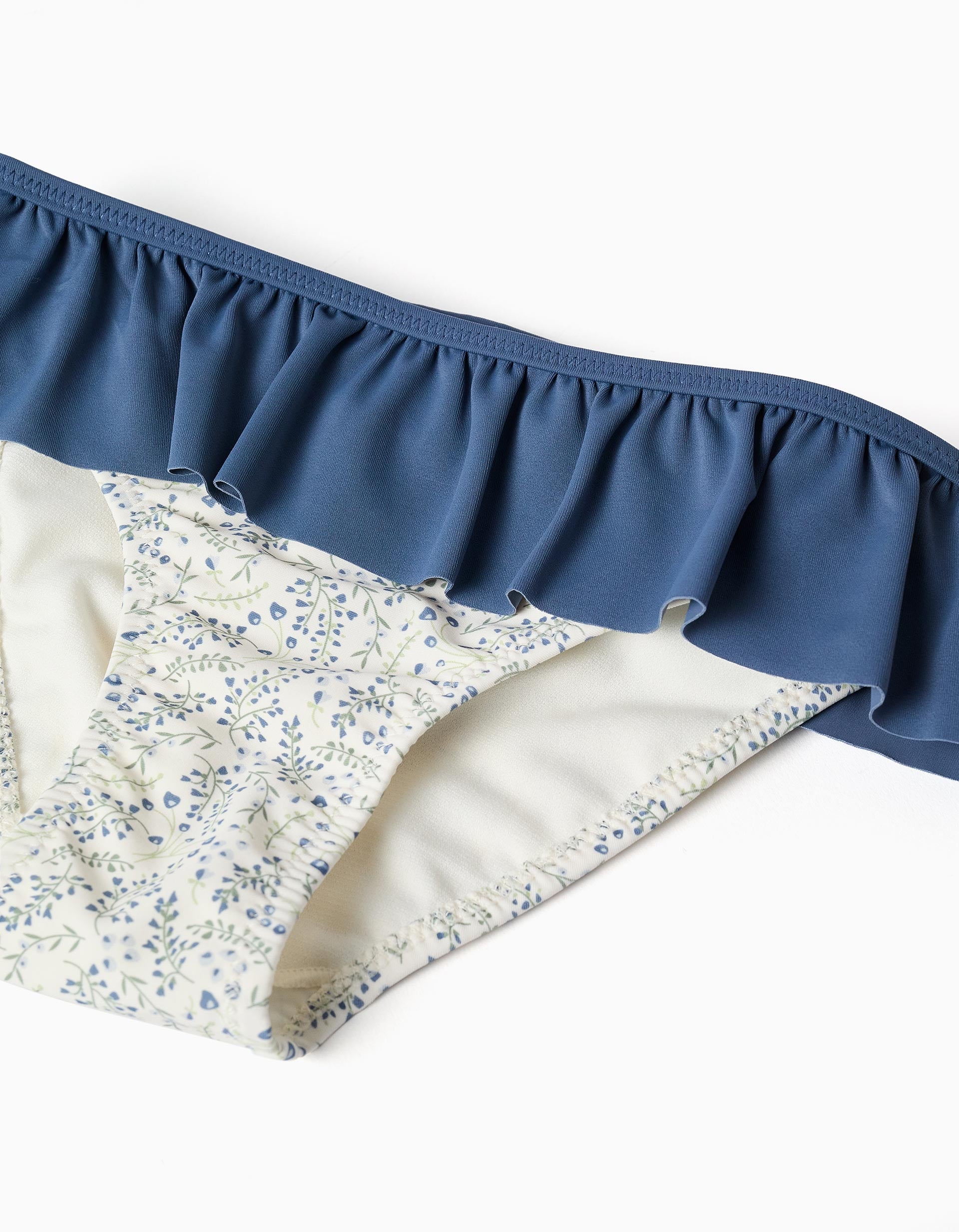 Biquíni com motivo floral e folhos You&Me para menina, branco/azul