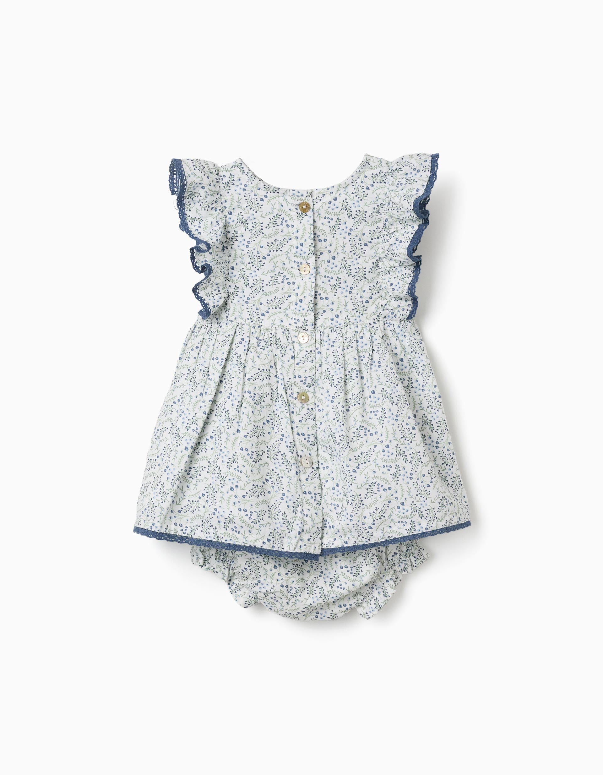 Vestido + tapa-fraldas com motivo floral You&Me para recém-nascida, branco