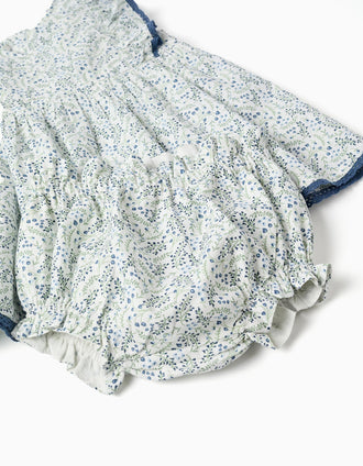 Cotton dress + bloomers with floral motif You&Me for newborn girls, white