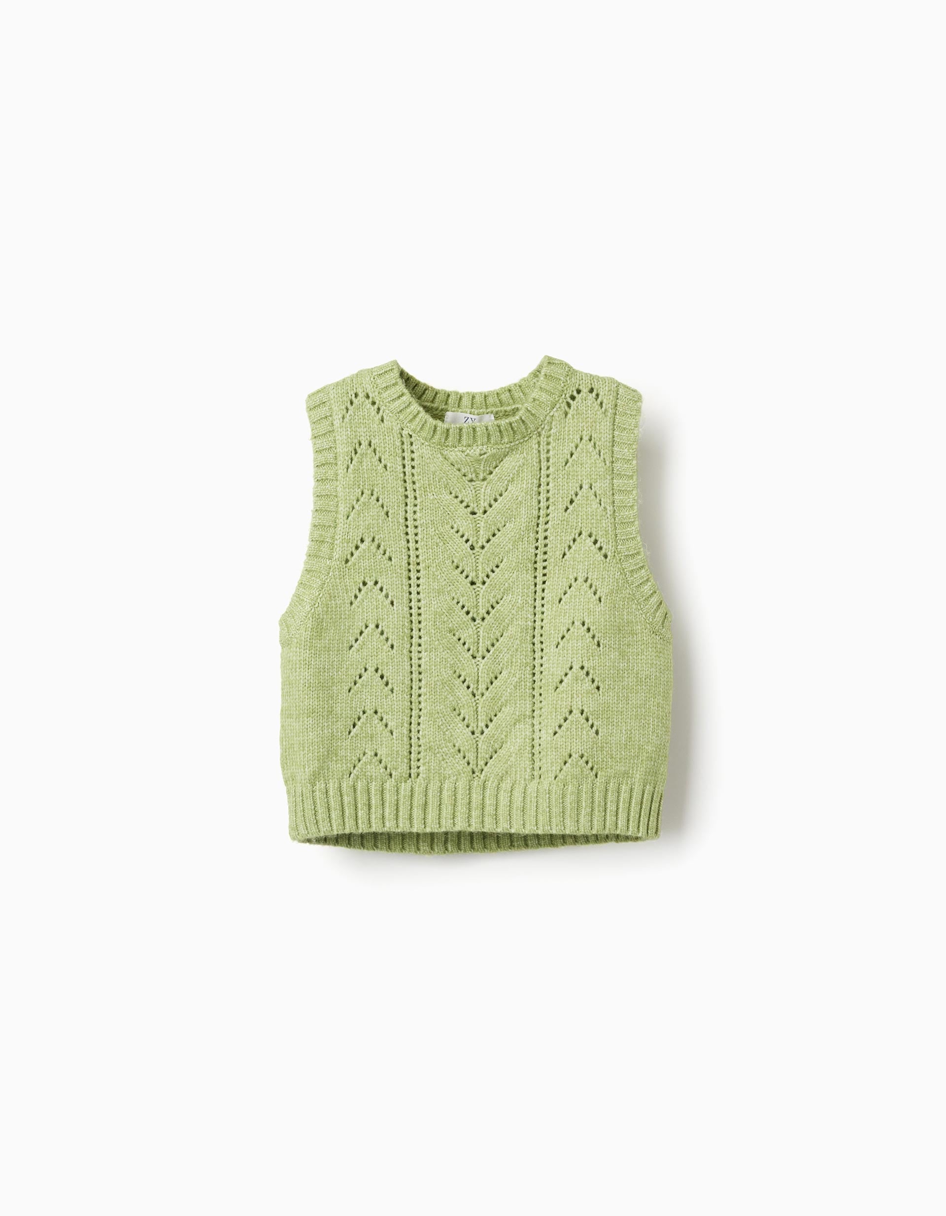 Openwork knit vest for girls, lime green