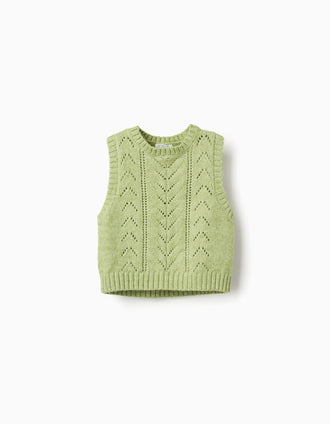 Openwork knit vest for girls, lime green
