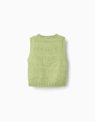 Openwork knit vest for girls, lime green