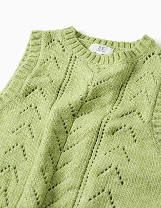 Openwork knit vest for girls, lime green