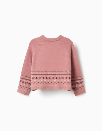 Knitted cardigan with jacquard pattern for baby girls, dusty pink