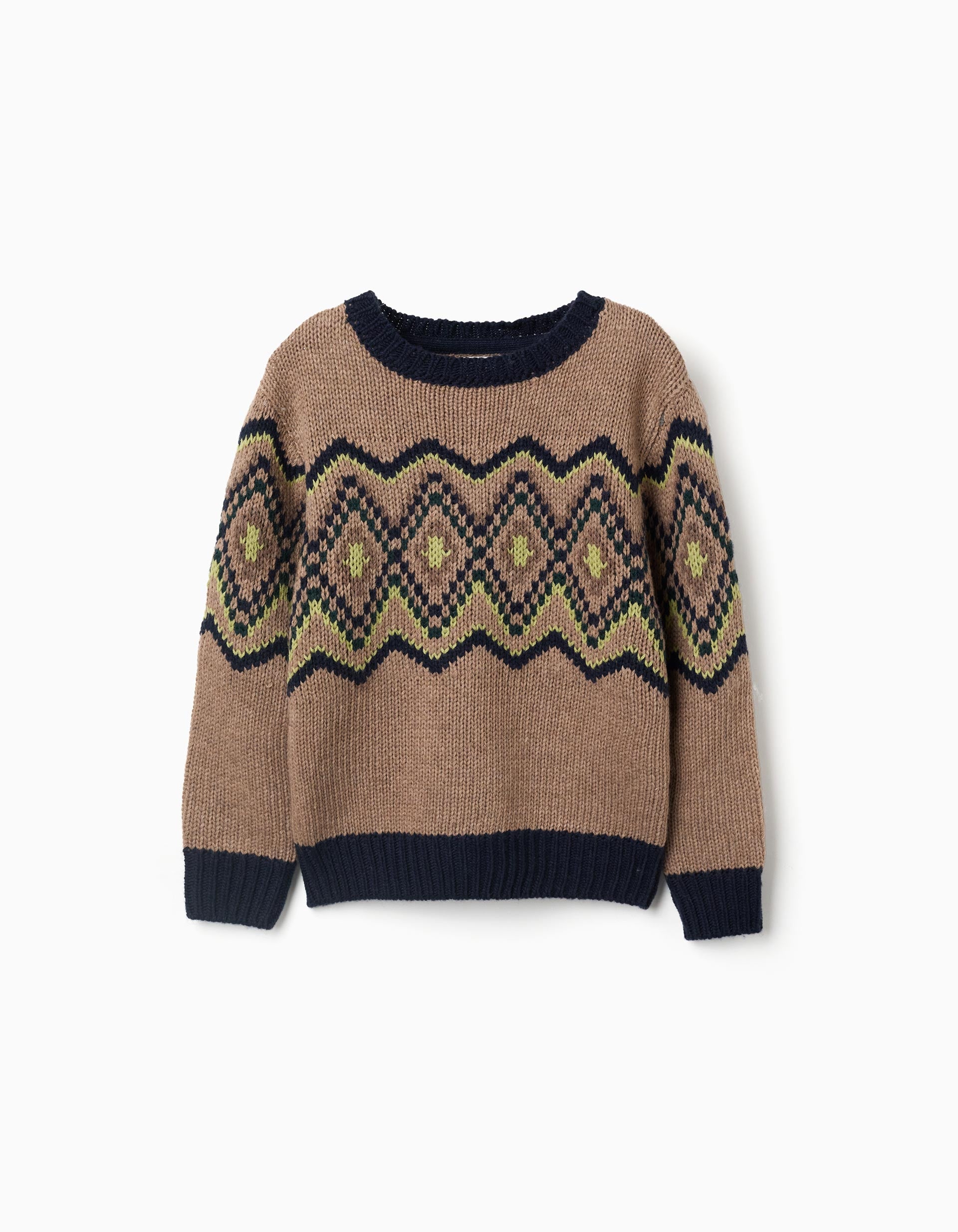 Jersey de punto con jacquard para niño, beige/azul/verde