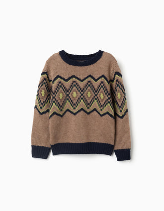 Jersey de punto con jacquard para niño, beige/azul/verde