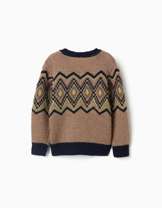 Jersey de punto con jacquard para niño, beige/azul/verde