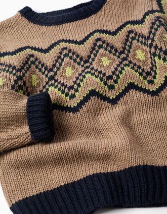 Jersey de punto con jacquard para niño, beige/azul/verde