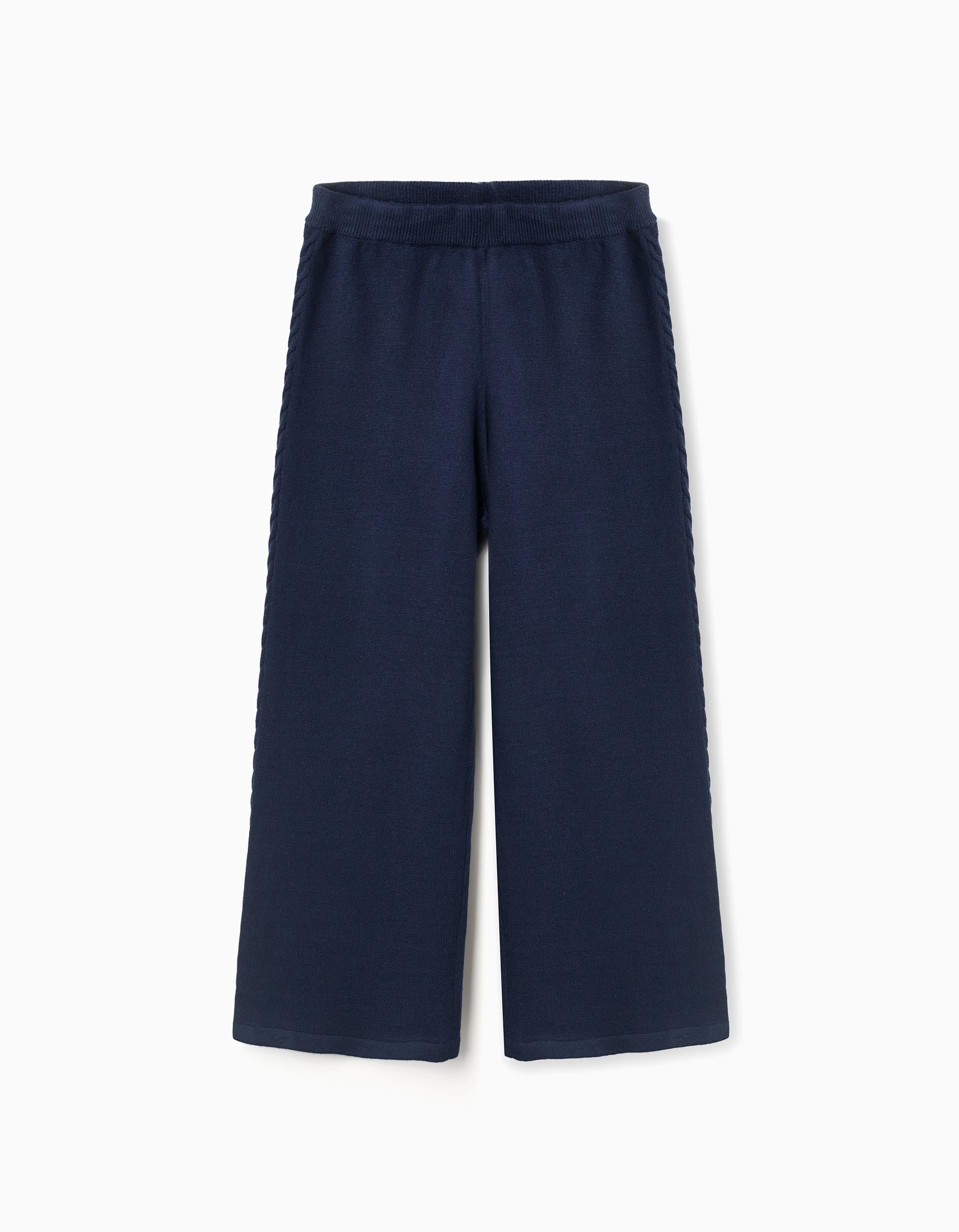 Pantalón de pierna ancha de punto para niña, azul marino