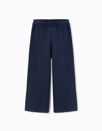 Pantalón de pierna ancha de punto para niña, azul marino