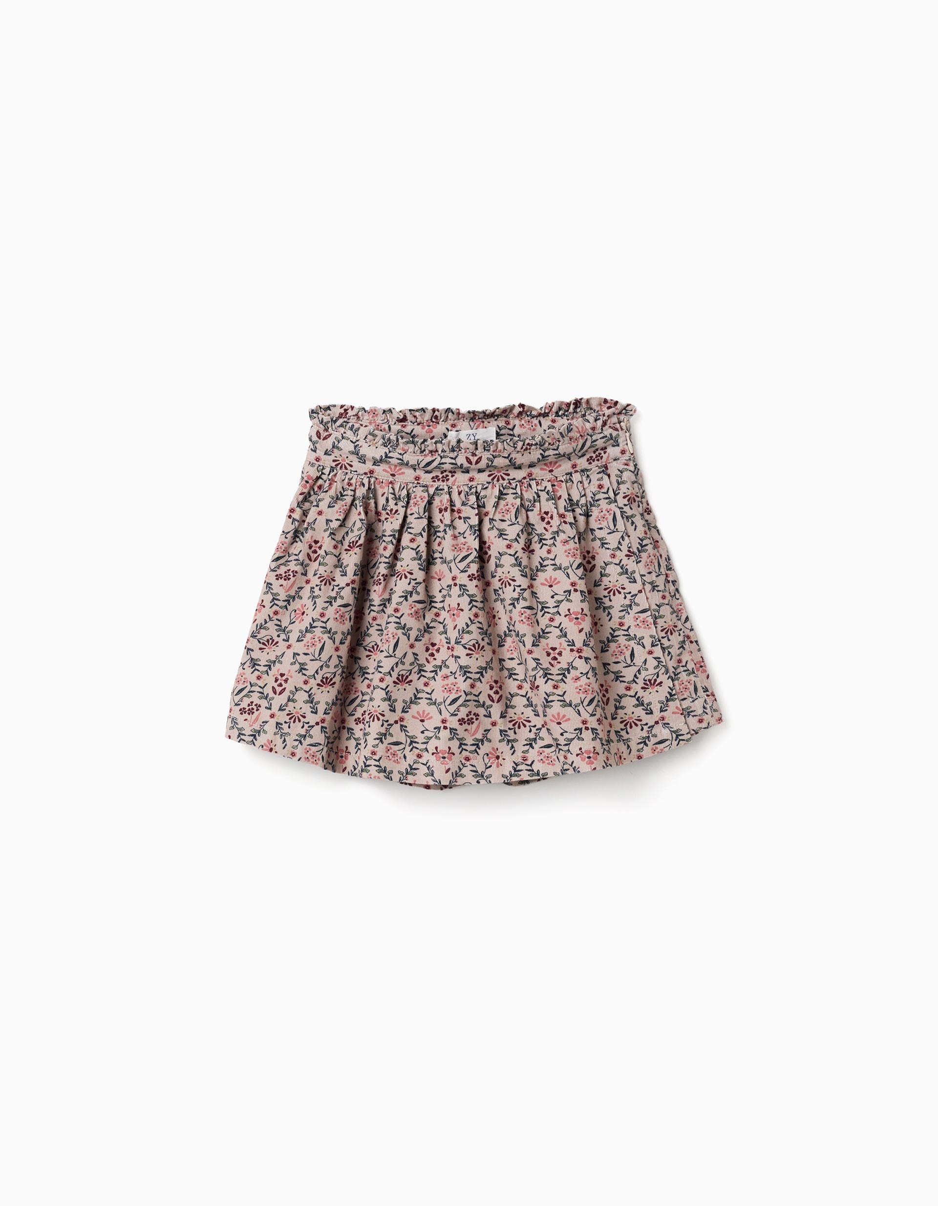 Falda pantalón de pana con estampado floral para niña, beige