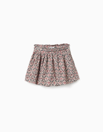 Falda pantalón de pana con estampado floral para niña, beige