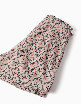 Falda pantalón de pana con estampado floral para niña, beige