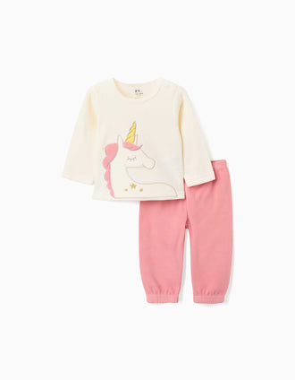 Pijama polar com unicórnio para recém-nascida e bebé, branco/rosa