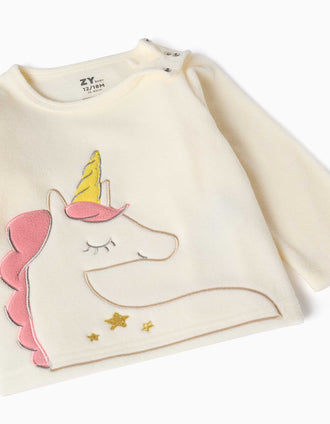 Pijama polar com unicórnio para recém-nascida e bebé, branco/rosa