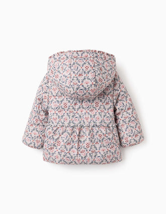 Doudoune doublée avec capuche et imprimé floral pour bébé fille, beige