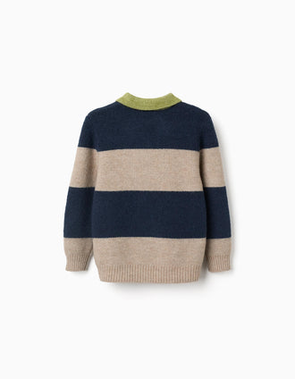 Camisola de malha às riscas para menino, azul-marinho/bege/verde