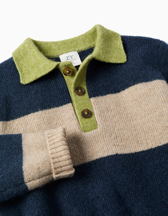Camisola de malha às riscas para menino, azul-marinho/bege/verde