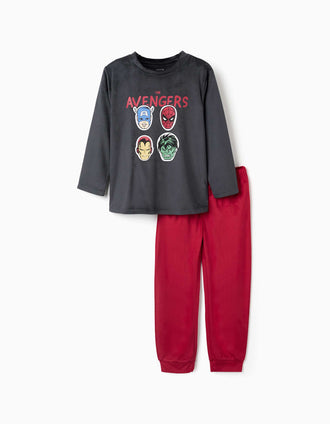 Pijama de veludo com estampado Avengers para menino, cinza/vermelho