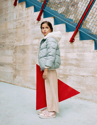 Casaco acolchoado com capuz e forro em pelo para menina, verde-claro