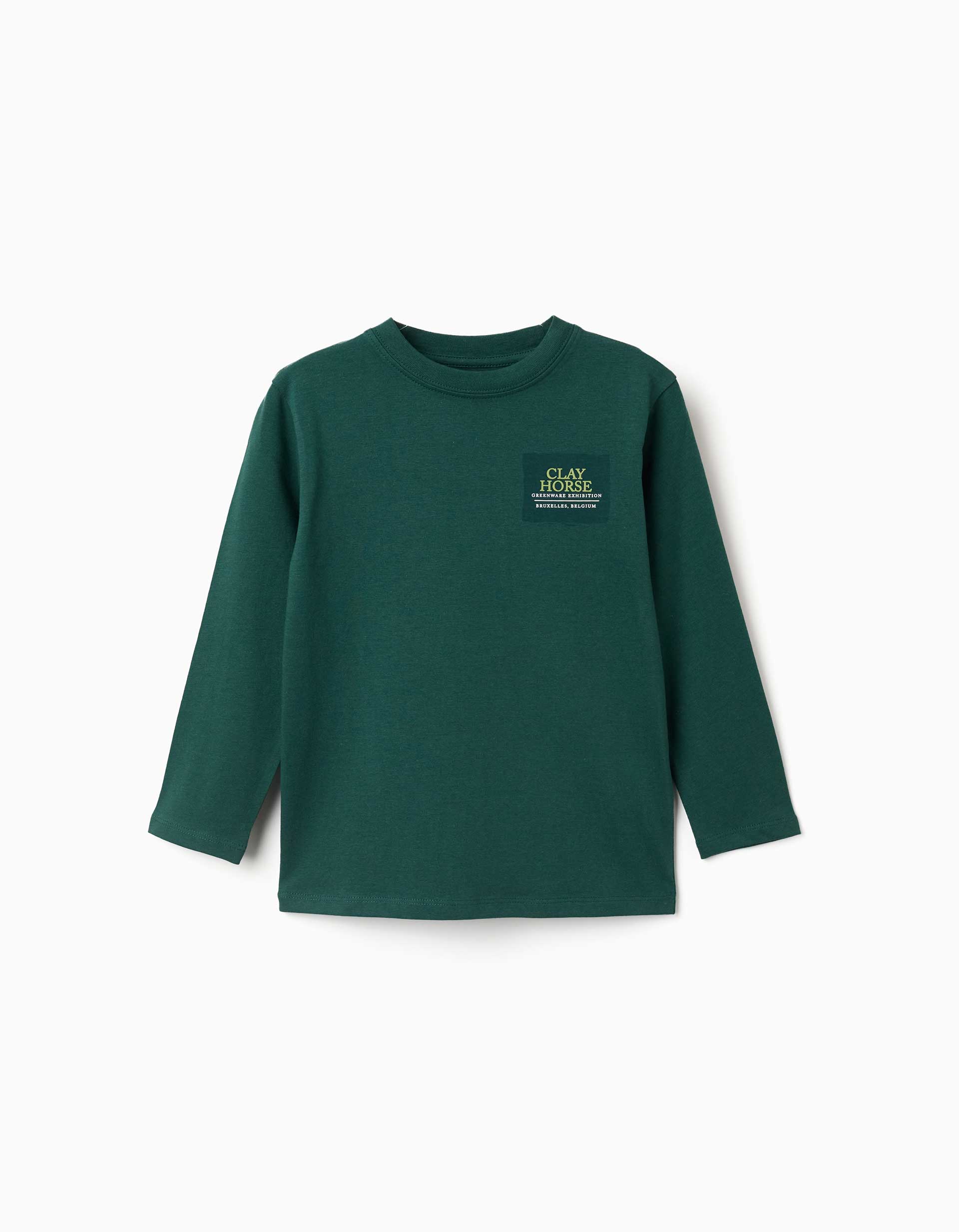 Camiseta de manga larga de algodón Clay Horse para niño, verde