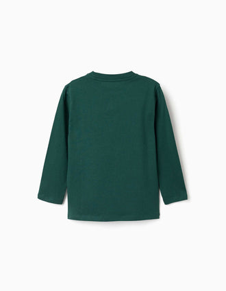 Camiseta de manga larga de algodón Clay Horse para niño, verde