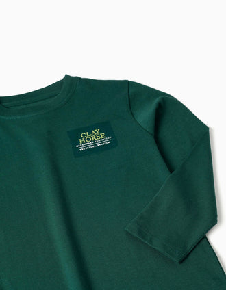 Camiseta de manga larga de algodón Clay Horse para niño, verde