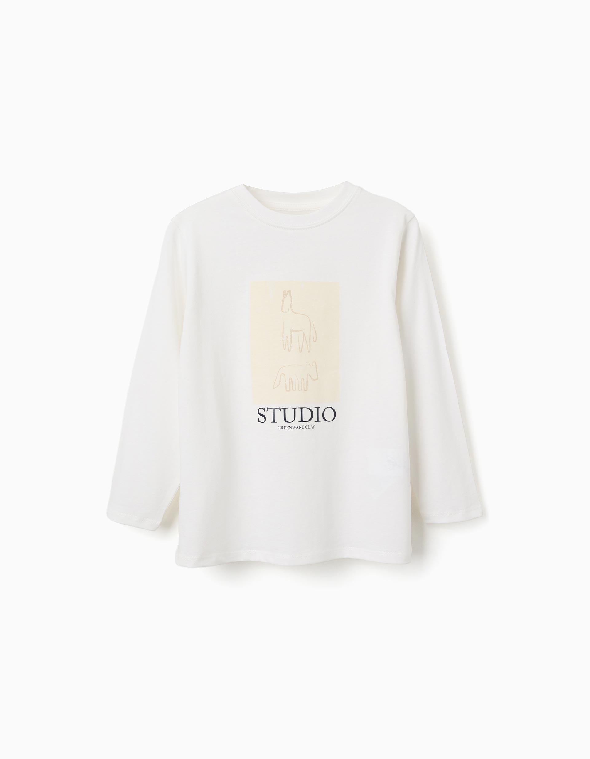 Camiseta de manga larga de algodón Studio para niño, blanco