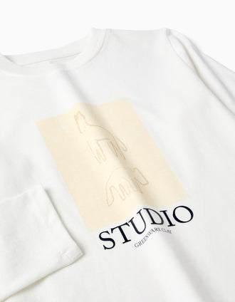 Camiseta de manga larga de algodón Studio para niño, blanco