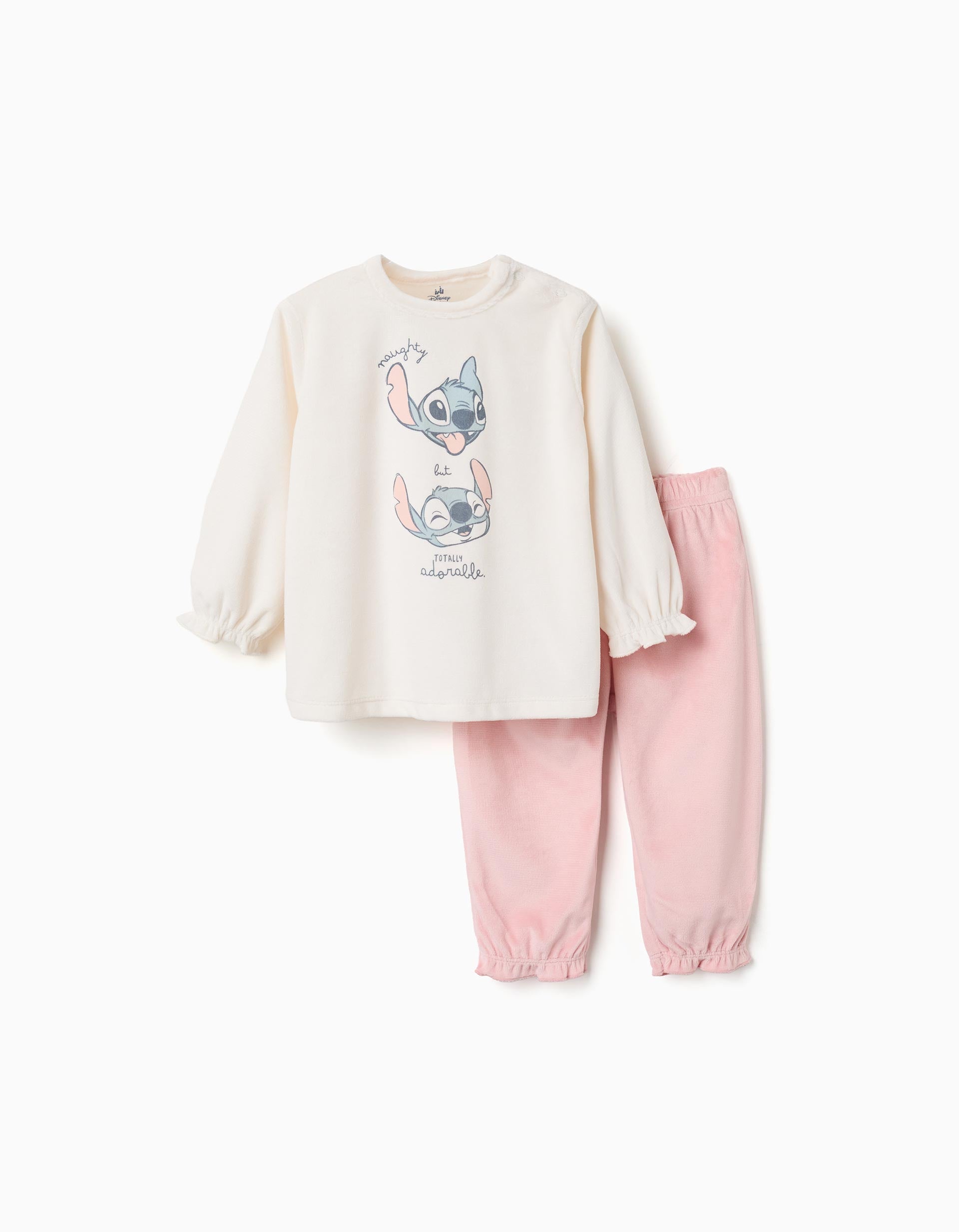 Pijama de terciopelo con Stitch para recién nacida y bebé, beige/rosa