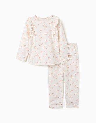 Pyjama en velours à motif licorne et étoile pour fille, blanc/rose