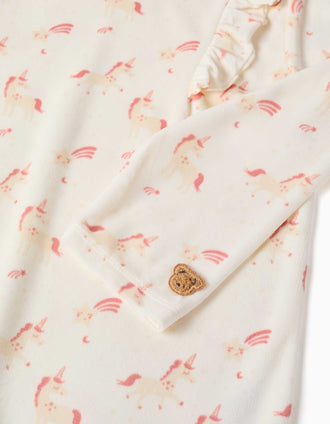 Pyjama en velours à motif licorne et étoile pour fille, blanc/rose