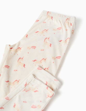 Pyjama en velours à motif licorne et étoile pour fille, blanc/rose