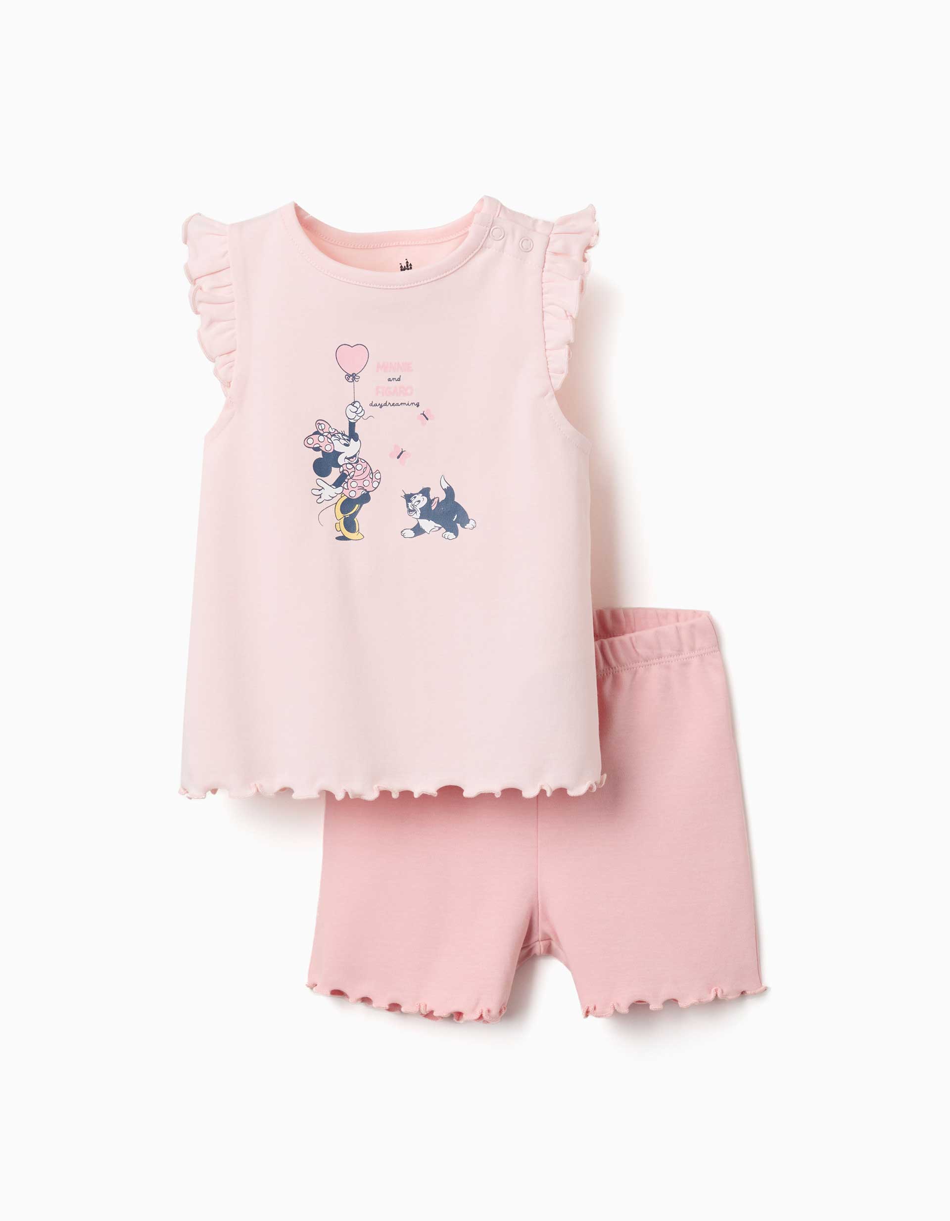 Pijama curto com Minnie & Figaro para recém-nascida e bebé, rosa