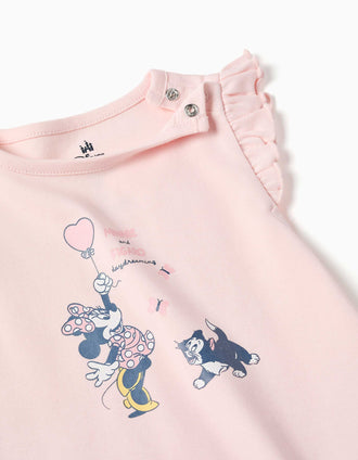 Pijama curto com Minnie & Figaro para recém-nascida e bebé, rosa