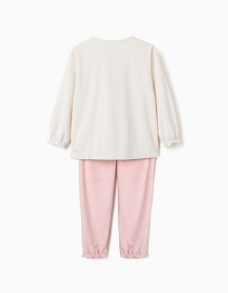 Velvet pyjamas with Stitch print for girls, light beige/pink