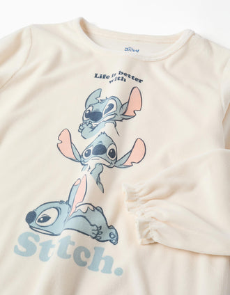 Velvet pyjamas with Stitch print for girls, light beige/pink