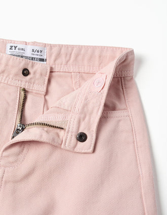Wide leg twill trousers with cargo pockets for girls, light pink