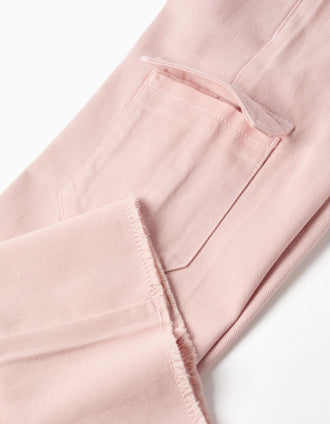 Wide leg twill trousers with cargo pockets for girls, light pink