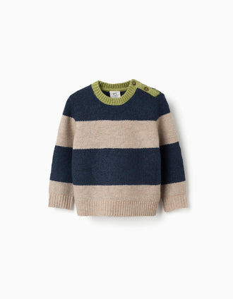 Camisola de malha às riscas para bebé menino, azul-marinho/beige/verde