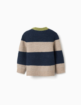 Camisola de malha às riscas para bebé menino, azul-marinho/beige/verde
