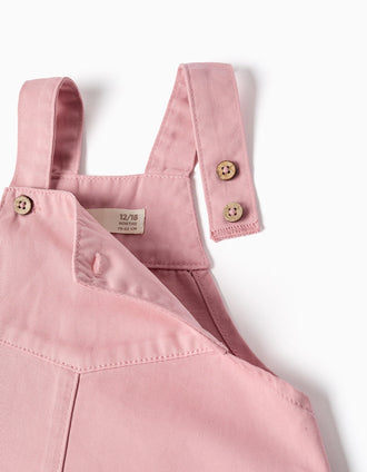 Saia de peito de sarja com bainha de folhos para bebé menina, rosa
