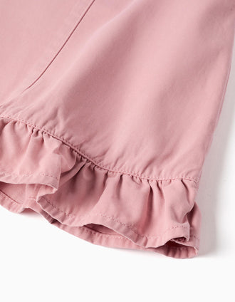 Saia de peito de sarja com bainha de folhos para bebé menina, rosa