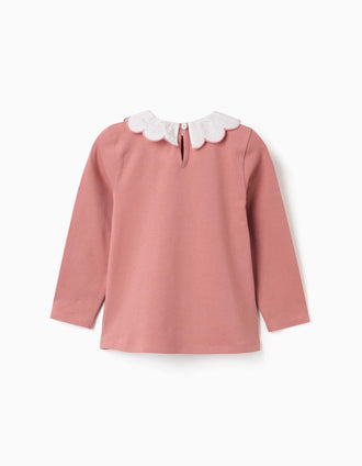 Camiseta de manga larga con estampado arte y flores para niña, rosa
